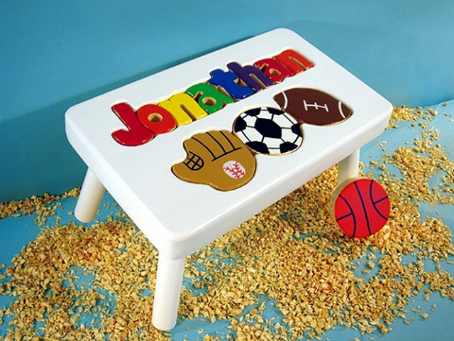 Personalized Natural Wood Name Sports Stool 9 to 12 Letters 