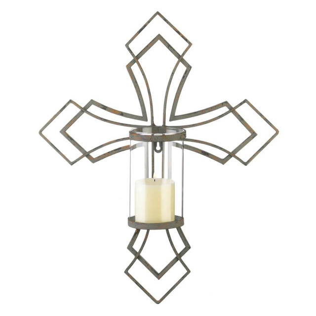 Large Contemporary Cross Candle Wall Sconce