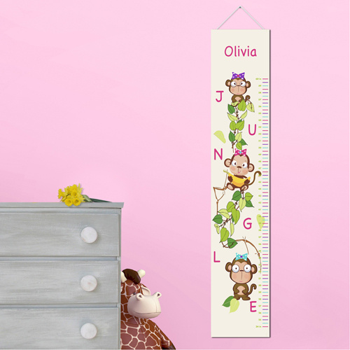 Personalized Girl Jungle Monkeys Height Growth Chart