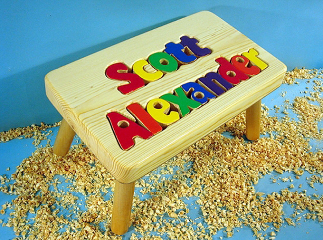 Classic Natural Wooden Two Name Puzzle Stool