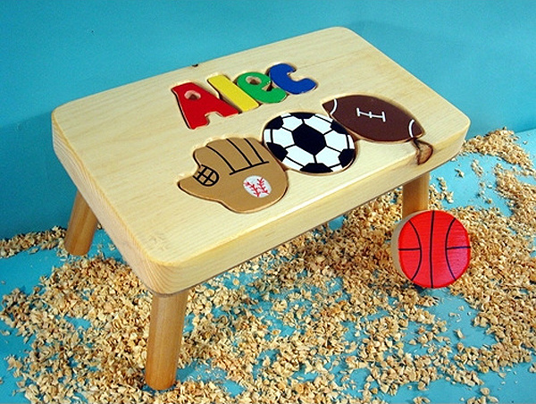 Classic Natural Wooden Sports Name Puzzle Step Stool