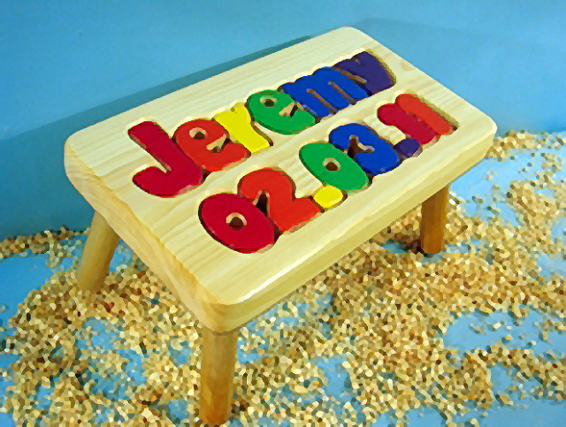 Classic Natural Wooden Birthday Name Puzzle Stool