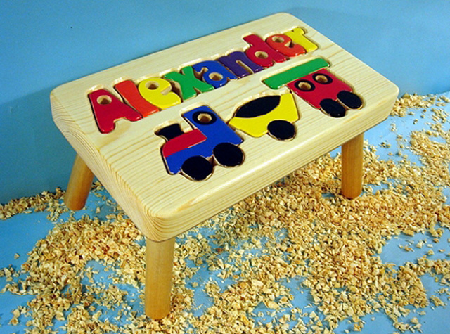 Classic Natural Wooden Train Name Puzzle Stool