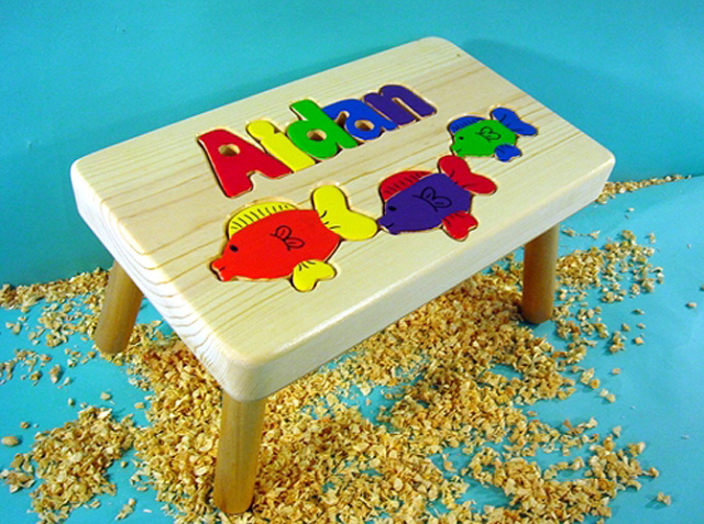 Classic Natural Wooden Fish Name Puzzle Step Stool