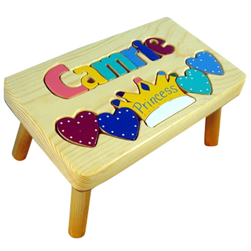 Classic Natural Wooden Princess Name Puzzle Step Stool