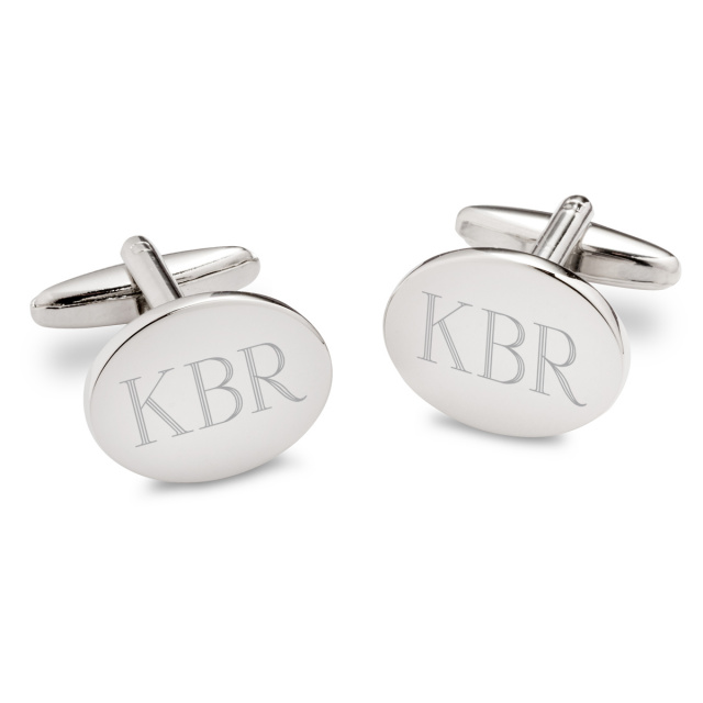 Personalized Modern Oval Silver Cufflinks