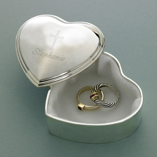 Personalized Heart Trinket Box Engraved Cross