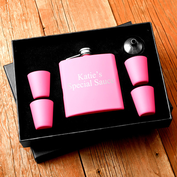 Pink Flask Shot Glass Gift Set